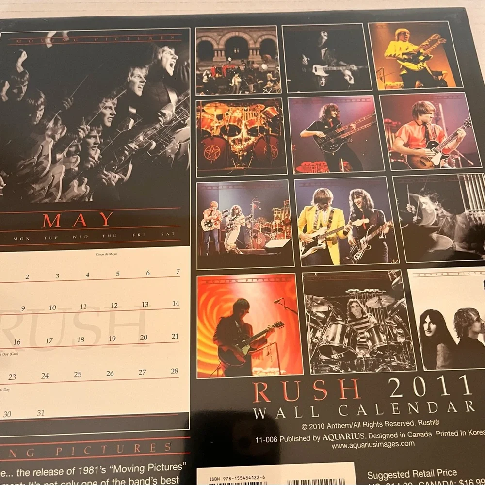 RUSH 2011 Wall Calendar Moving Pictures Rock Band Sealed New